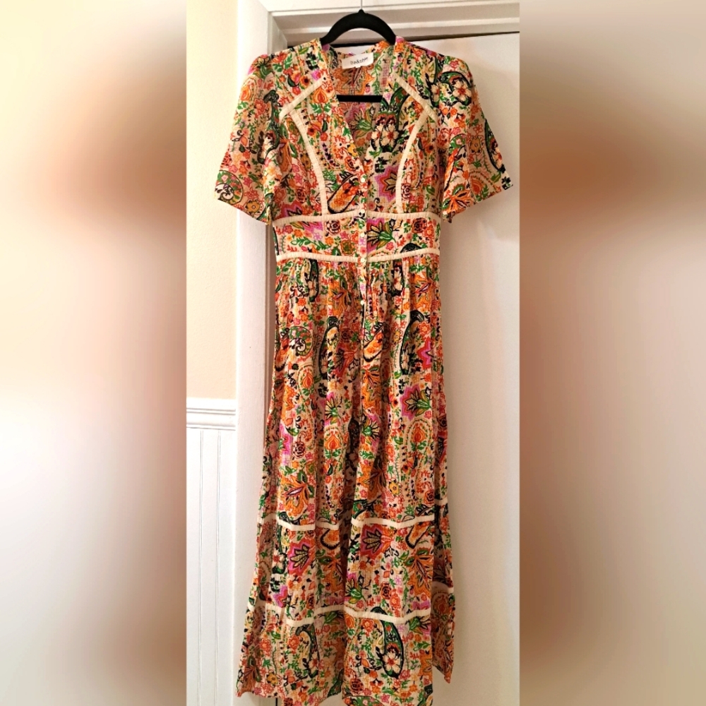 ba&sh Beautiful Bohemian Print Button Down Floral Maxi Dress Like New Sz0